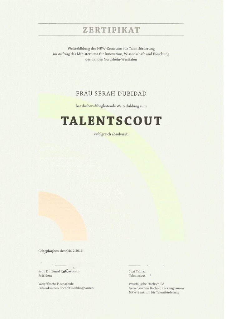 zertifikat talentscouting ohne unterschrift